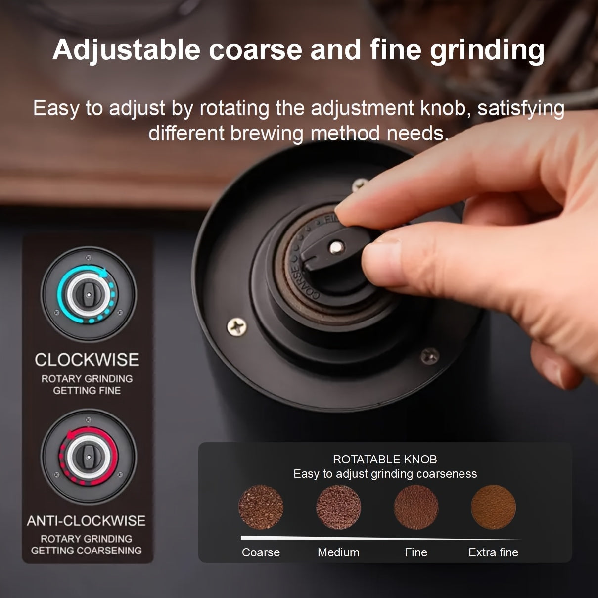 Molinillo de café eléctrico USB ajustable en grosor de molienda para hogar, viaje, camping, oficina duradero ABS