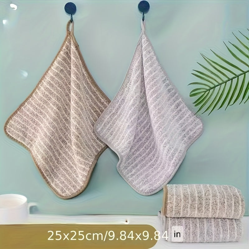 Set of 4 Bamboo Charcoal Striped Kitchen Towels Highly Absorbent Non-Oil Cleaning