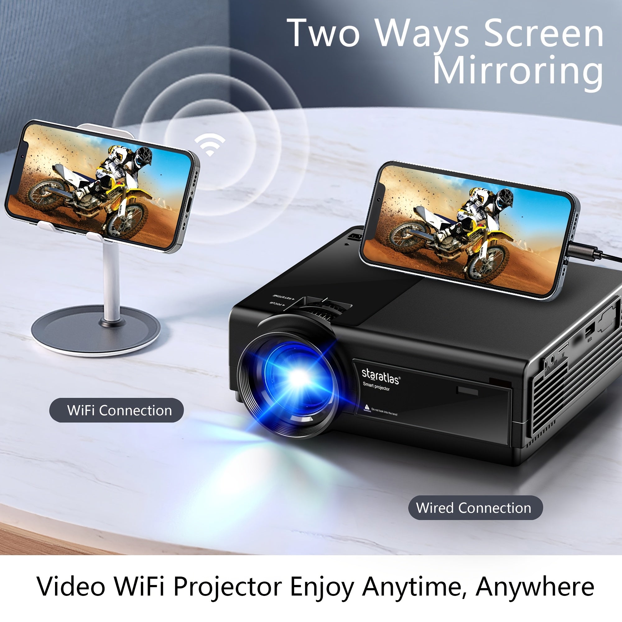 Portable Full HD 1080P WiFi Projector with 7.62m Display for Outdoor Movies and Home Cinema