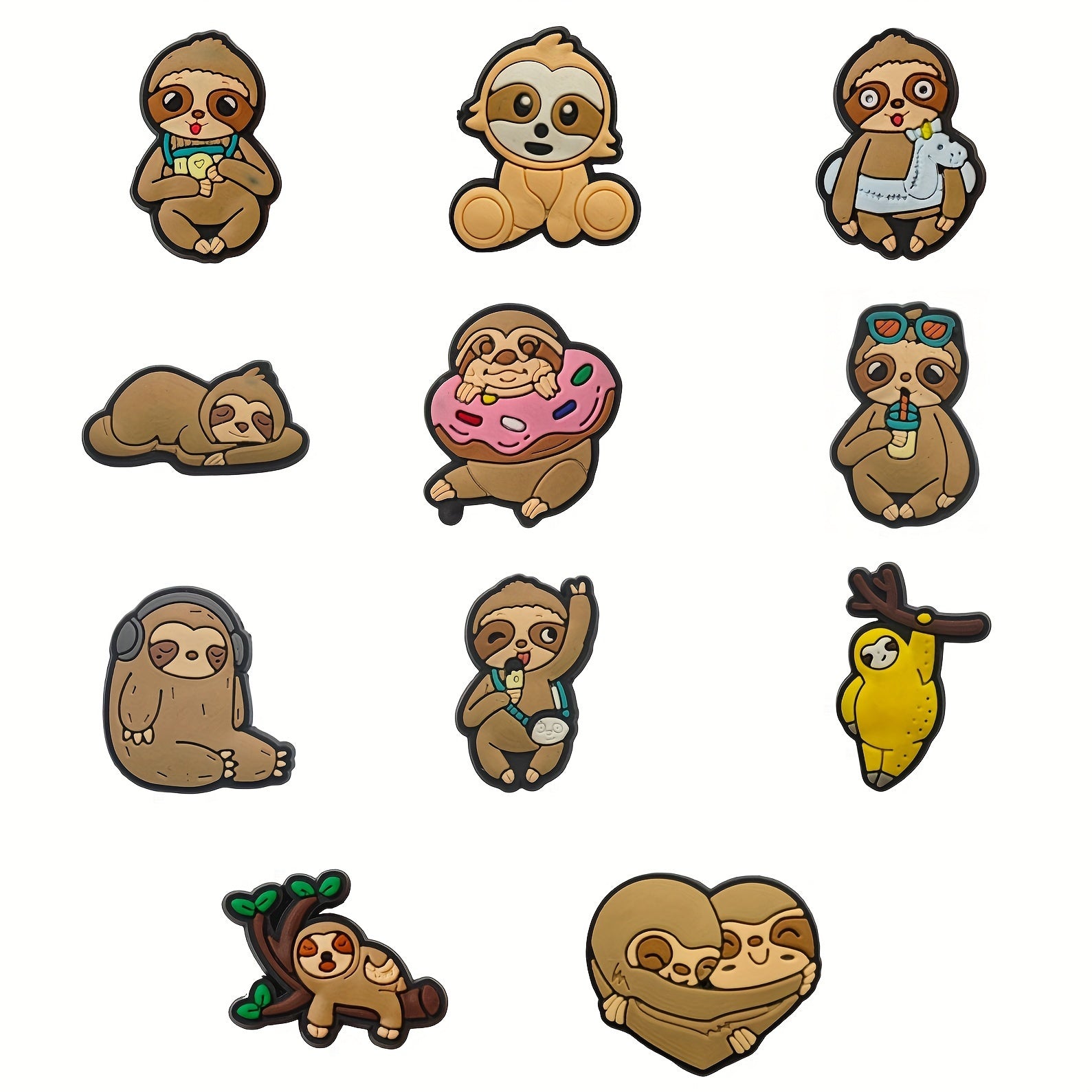 10PCS Sloth Shoe Charms Plastic Bear Cartoon Accessories for Shoes and Bracelets