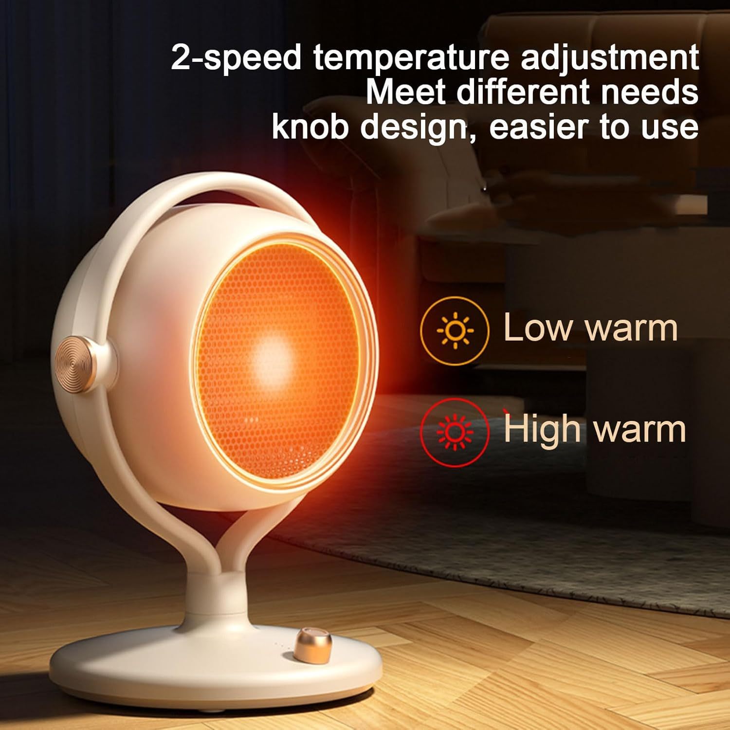 Travel-Friendly Ceramic Space Heater with 2 Heat Levels, Compact Desktop for Indoor Use