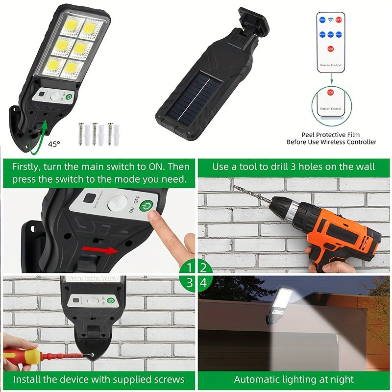 Solar-Powered Wall Light with Motion Sensor 3 Lighting Modes Remote Control Outdoor Patio
