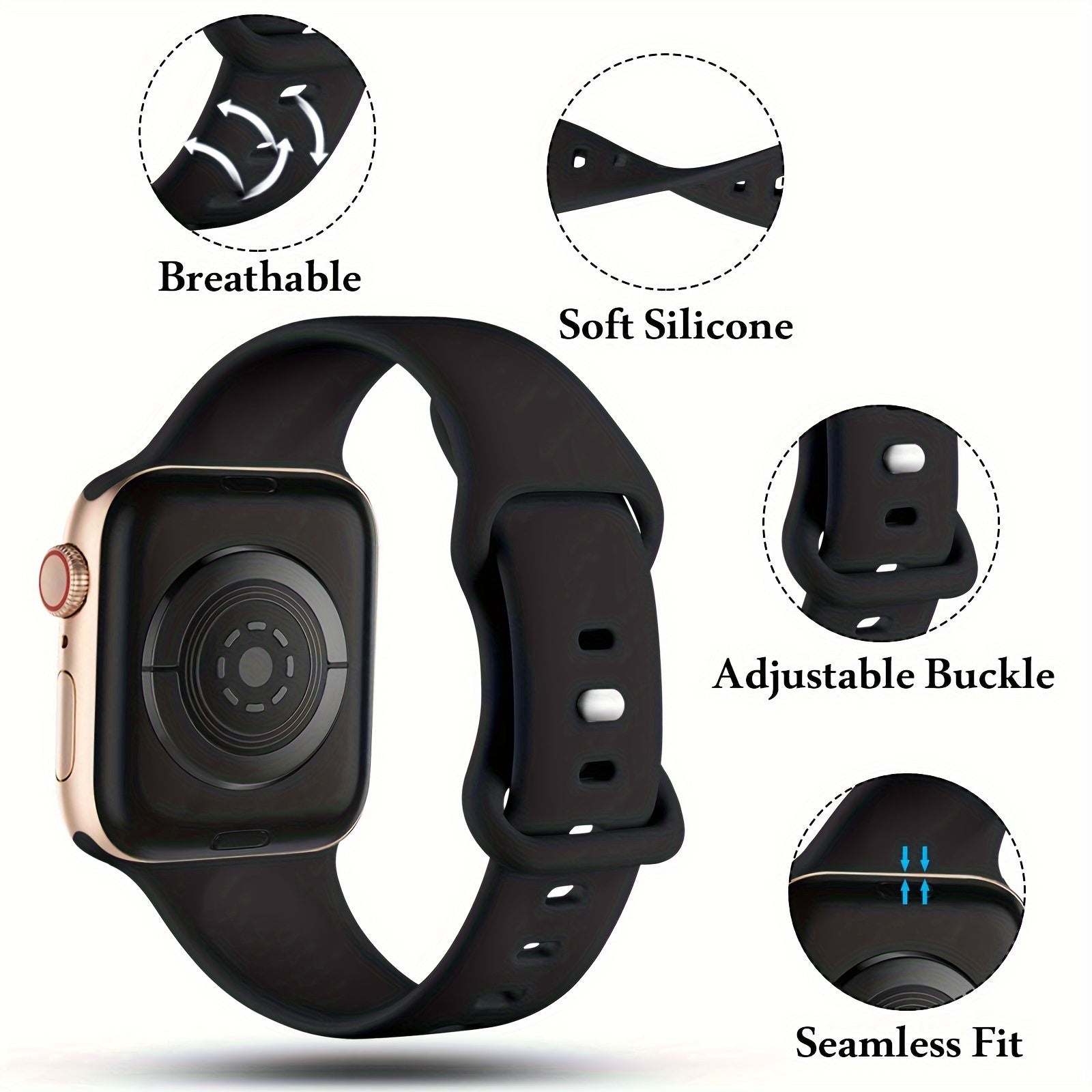 Silicone Sport Watch Band for iWatch Fits 38mm to 49mm Compatible with Series SE Ultra 9 8 7 6 5 4 3 2 1
