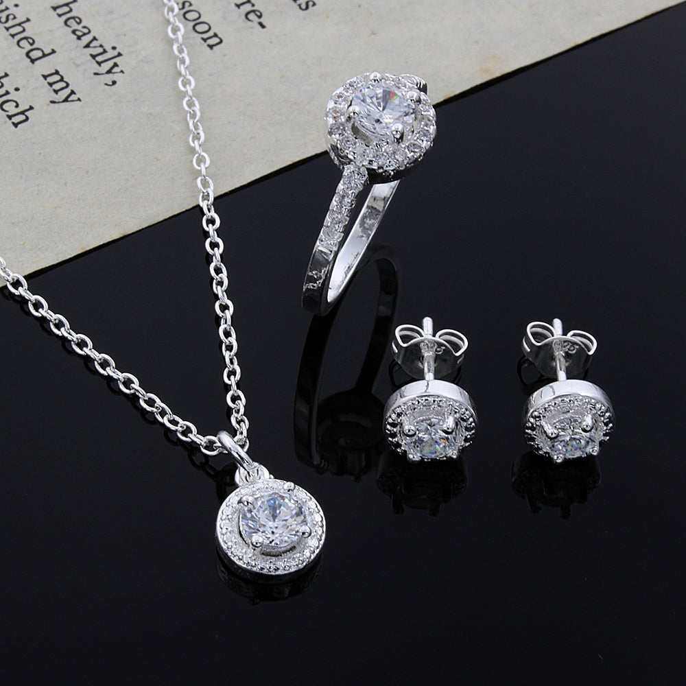 Women's Silver Plated Copper Jewelry Set with Synthetic Zirconia Y2K Style Necklace Ring Earrings for Daily and Festive Wear