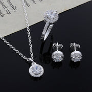 Sterling Silver Jewelry Set Necklace Ring Earrings for Women Wedding Party Holiday