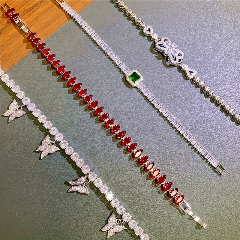 Women’s Cubic Zirconia Bracelet Set with Synthetic Gemstones and Copper Finish