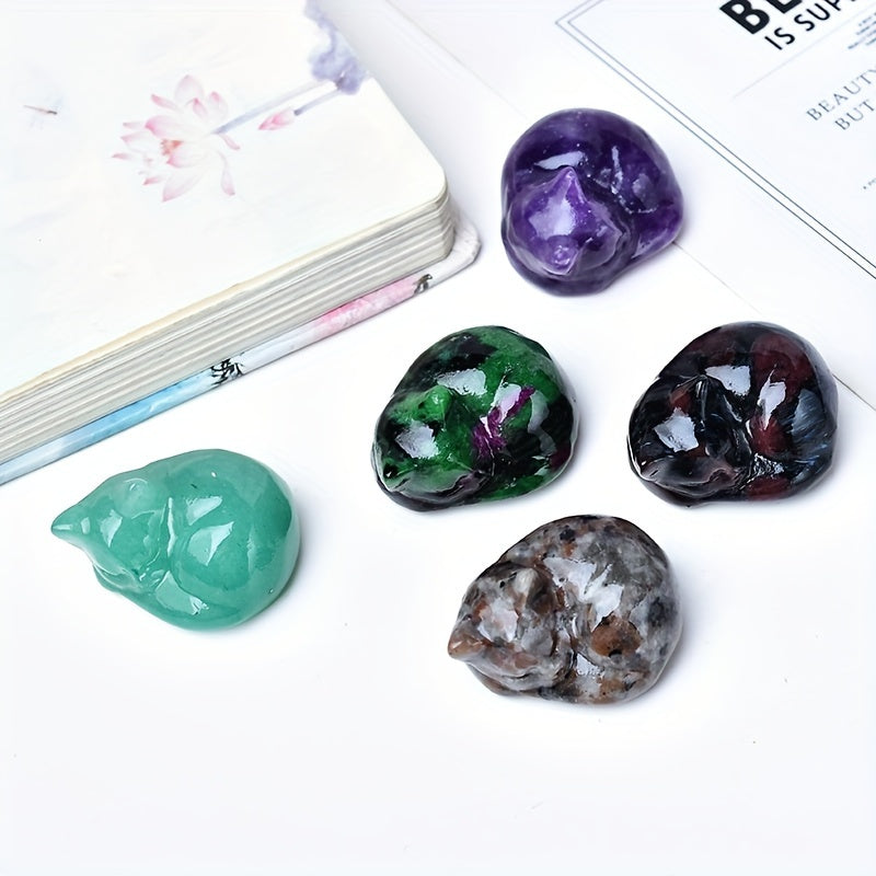 Cristal tallado de una gata durmiendo, espécimen mineral, decoración para el hogar, regalo