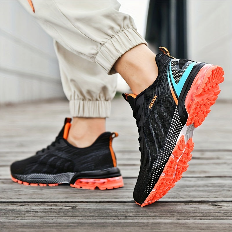 Usmonli qora va qizil erkaklar uchun plus o'lchamdagi sport yugurish poyafzallari, nafas oladigan to'qilgan yuqori qismi, mustahkam EVA/TPR tagligi va ochiq havoda, tasodifiy va yugurish faoliyatlari uchun qulay bog'ichli dizayni bilan.