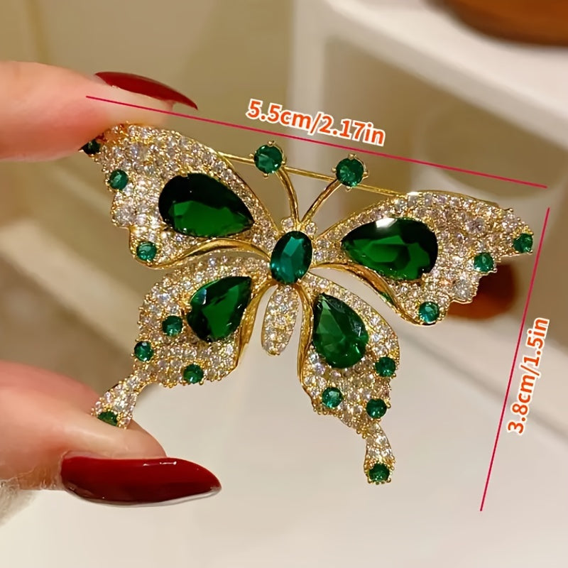 Vintage Emerald Rhinestone Butterfly Brooch Pins Set of 2 for Women Wedding Dress Shawl Accessories