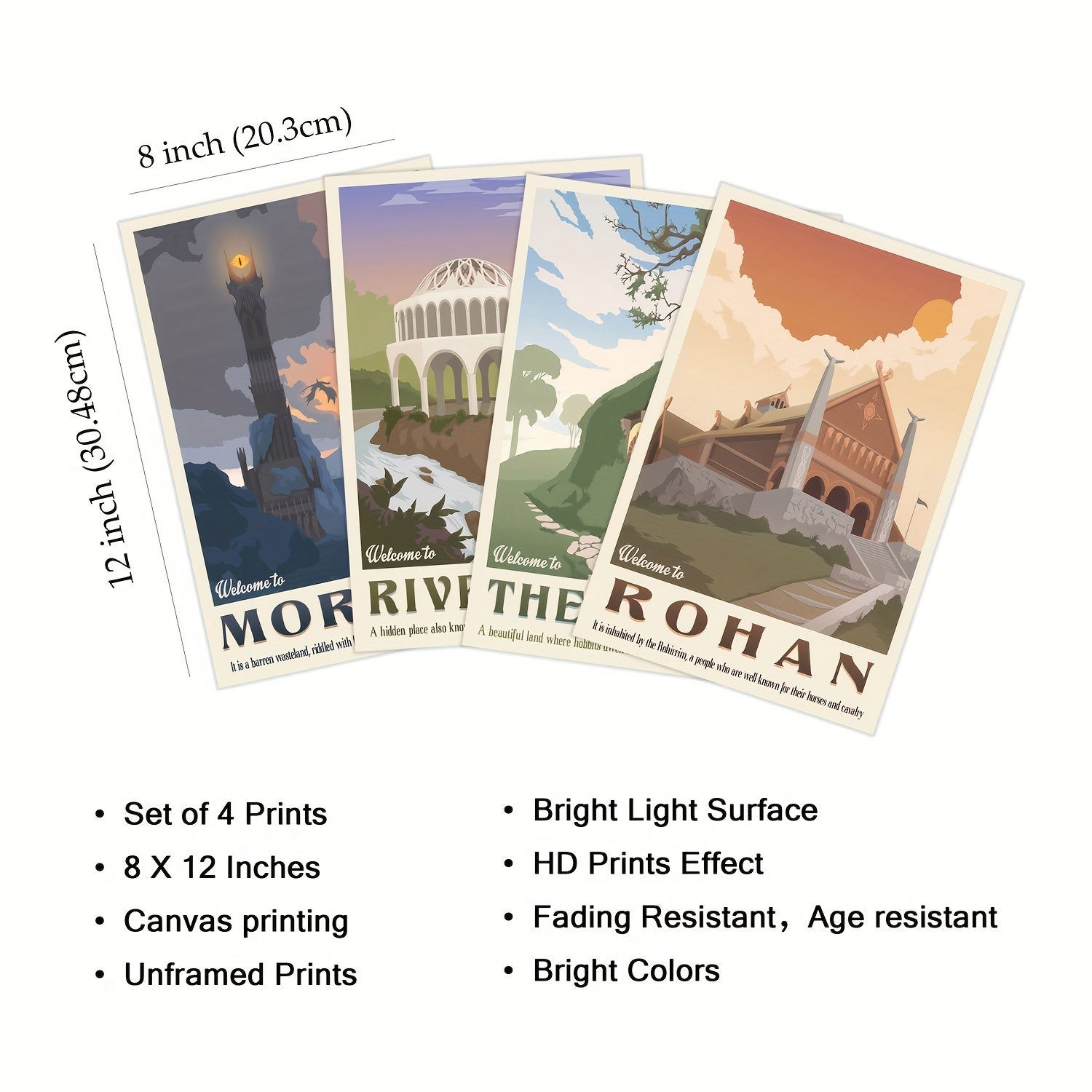 Set of 4 Middle Earth Landscape Canvas Wall Art Posters for Home Decor