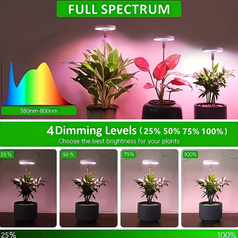 Juego de 3 luces de cultivo LED de espectro completo con soporte, altura ajustable, temporizador automático y brillo regulable
