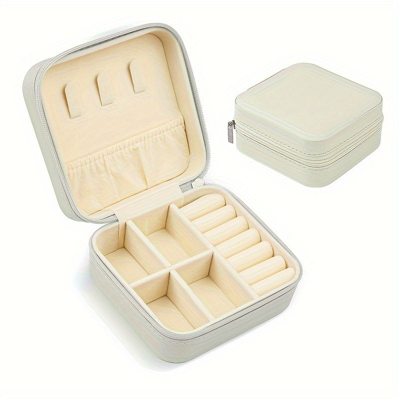 Kompakt sayohat uchun zargarlik qutisi, PU charm bilan tashkil etuvchi, uzuklar, sirg‘alar va taqinchoqlar uchun