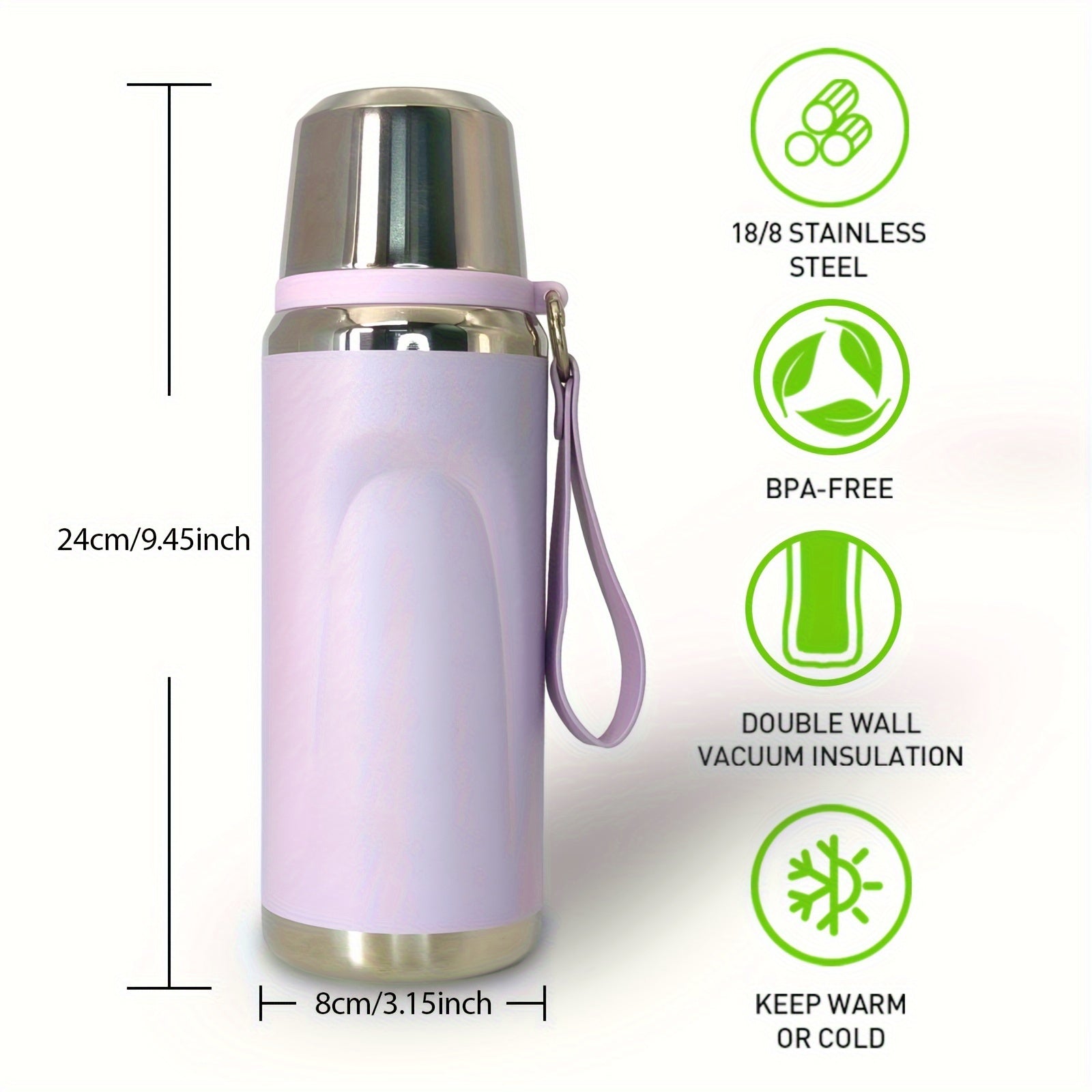 Taza de viaje de acero inoxidable de 600ml para bebidas calientes y frías, deportes al aire libre