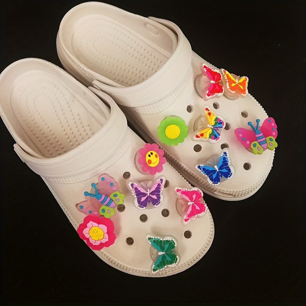 Qizlar va ayollar uchun LED shablamli kapalak va quyosh gul poyafzal bezaklari 2 dona rang-barang yoritgichli charm