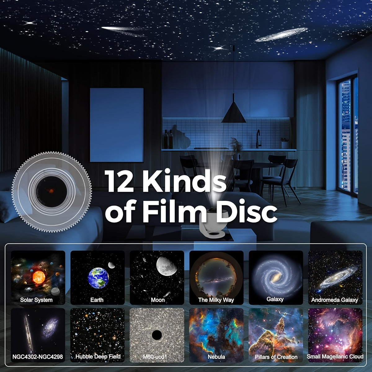 Rusoso Smart Star Projector 12-in-1 Planetarium Yulduzli Osmon Kechasi Yoritgichi, 360° Aylanish, Vaqtni Belgilash, Jim Dizayn. Yotoqxona, Partiya, O'yin Xonasi uchun mukammal, 14-fevral kuni sovg'a sifatida.