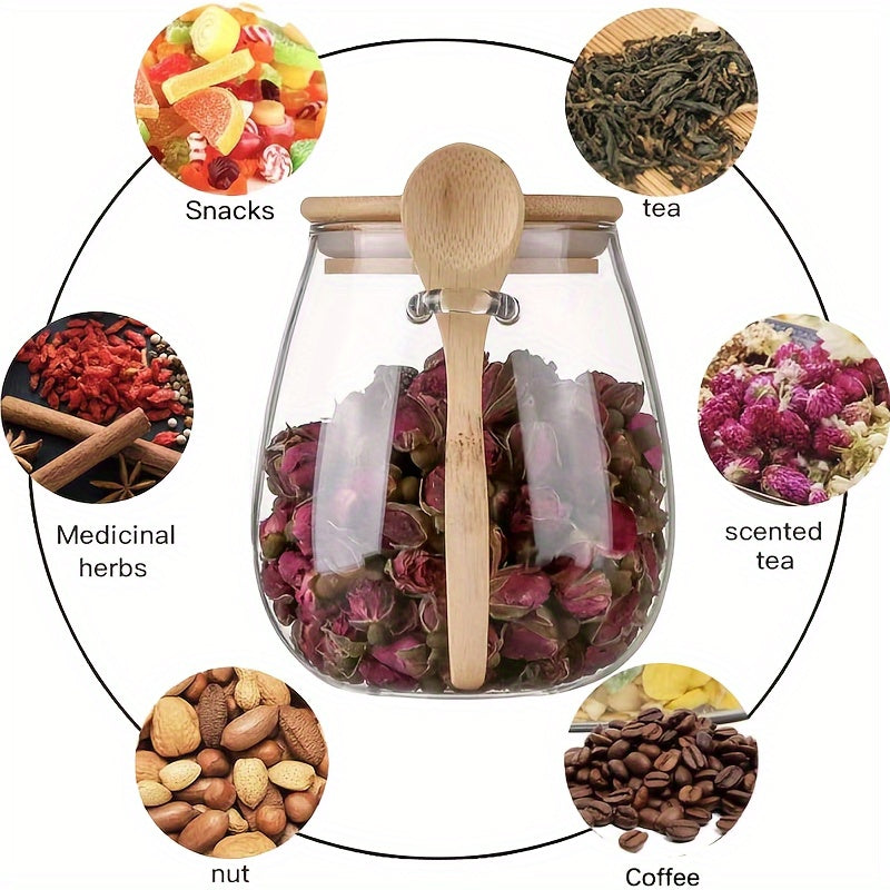 Glass Jar with Bamboo Lid, Leak-Proof, Reusable, 3 Sizes for Coffee Tea Grains