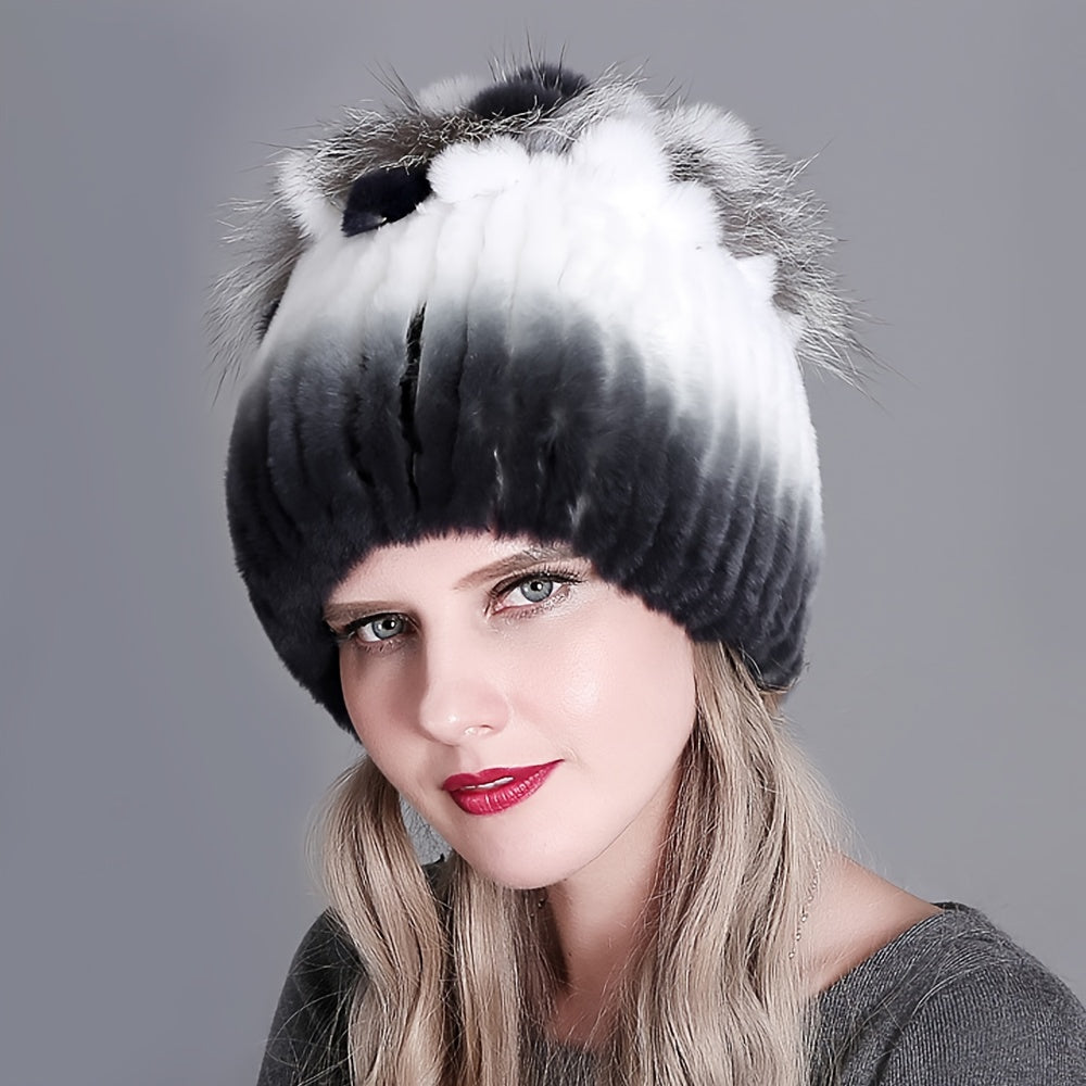 Faux Fur Beanie for Women and Girls Warm Knit Winter Hat