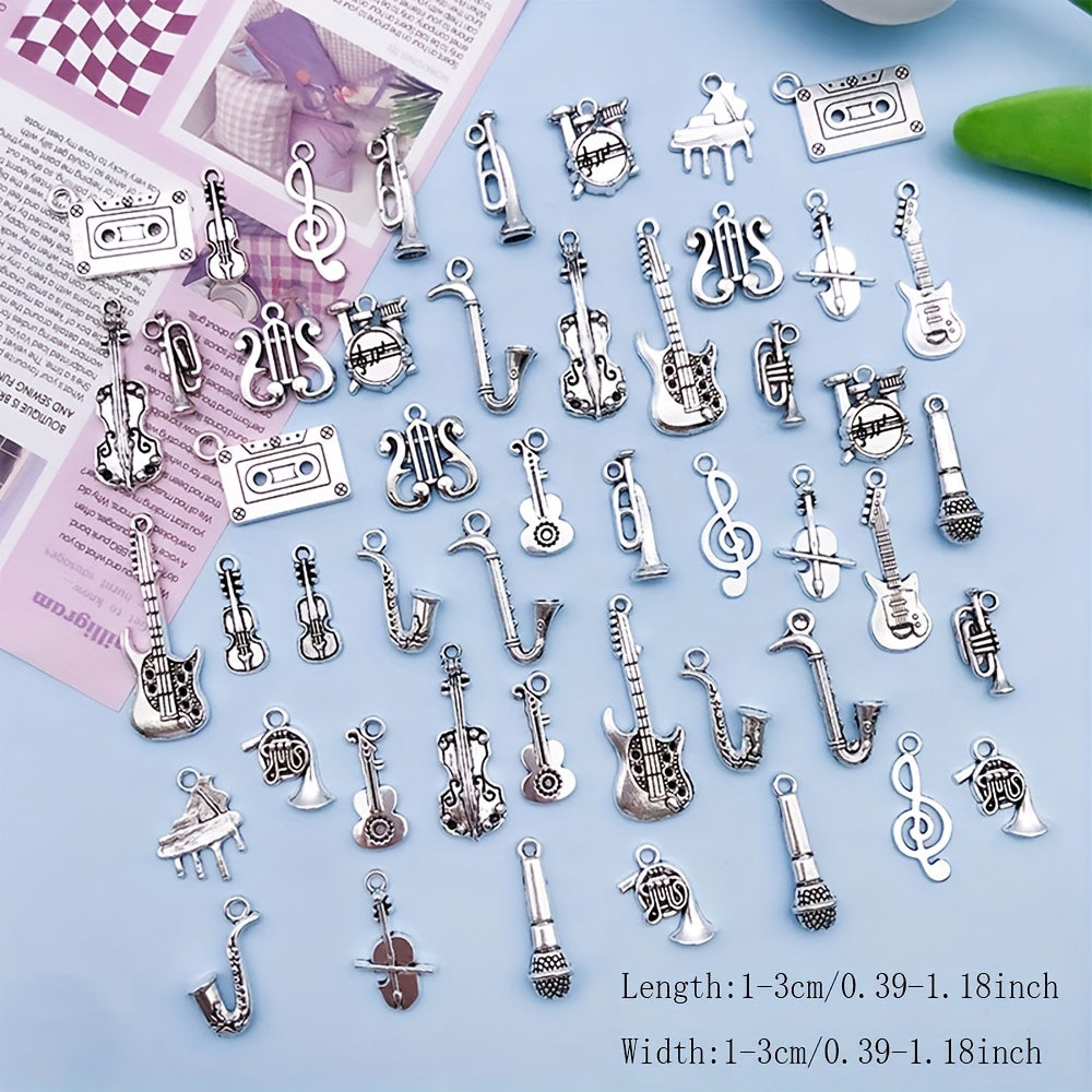 50 Pieces Antique Silver Music Instrument Pendants for Jewelry Making