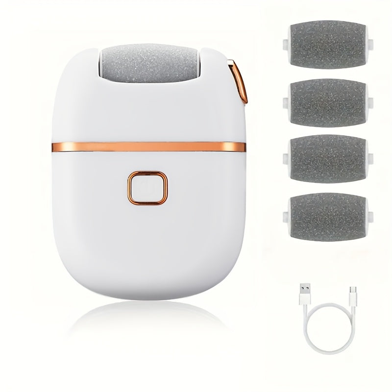 1 шт. MIGUAN Перезаряжаемый электрический ножной шлифовальный станок для гладкой искусственной кожи - зарядка через USB, 3 насадки, дизайн белый и розовое золото, аккумулятор 500 мАч, для педикюра дома, инструмент для сглаживания кожи.
