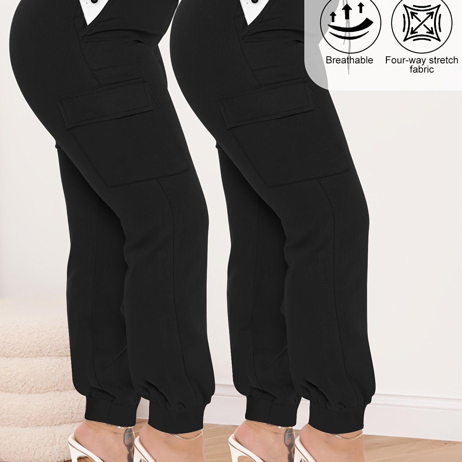 Женские брюки карго большого размера с высокой талией, эластичные, удобные, на шнурке