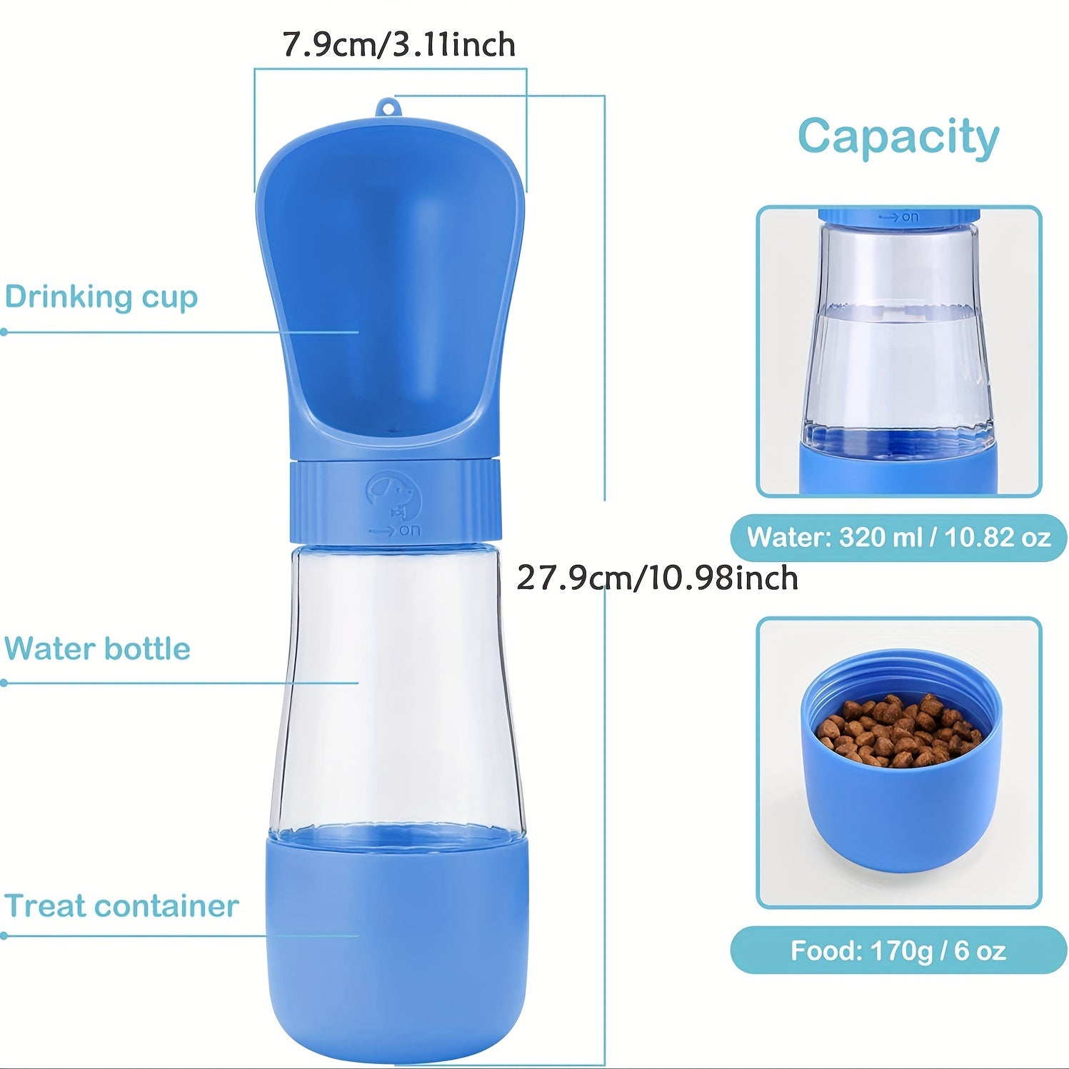Portable Pet Water Bottle with Food Container for Walking Hiking Travel