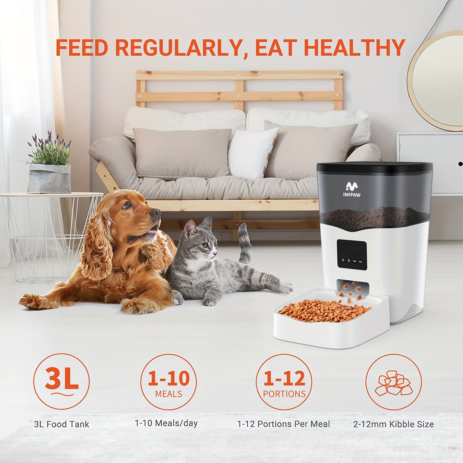 Comedero inteligente para mascotas con WiFi de 3L para perros y gatos con control por app y 20 comidas al día