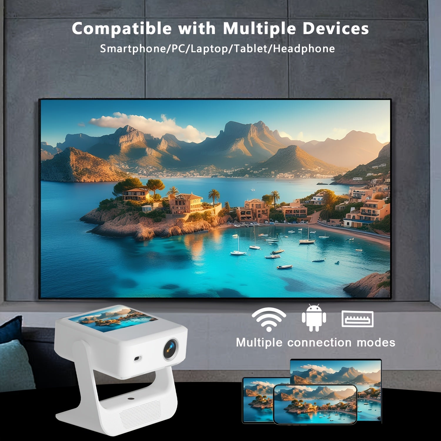 Proyector portátil de doble pantalla compatible con 1080P y 4K con Wi-Fi 6 para cine en casa