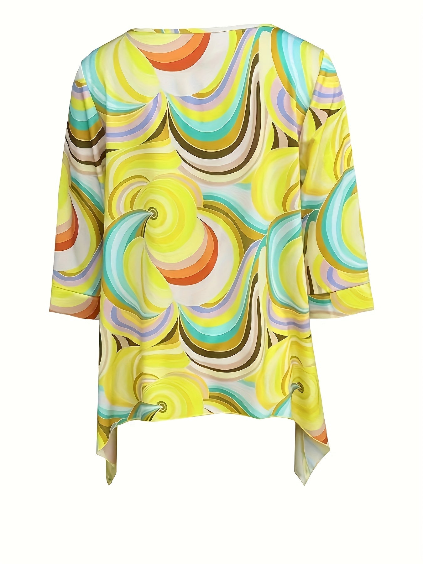 Plus Size Women's Summer T-Shirt Breathable Abstract Print Yellow Casual Top