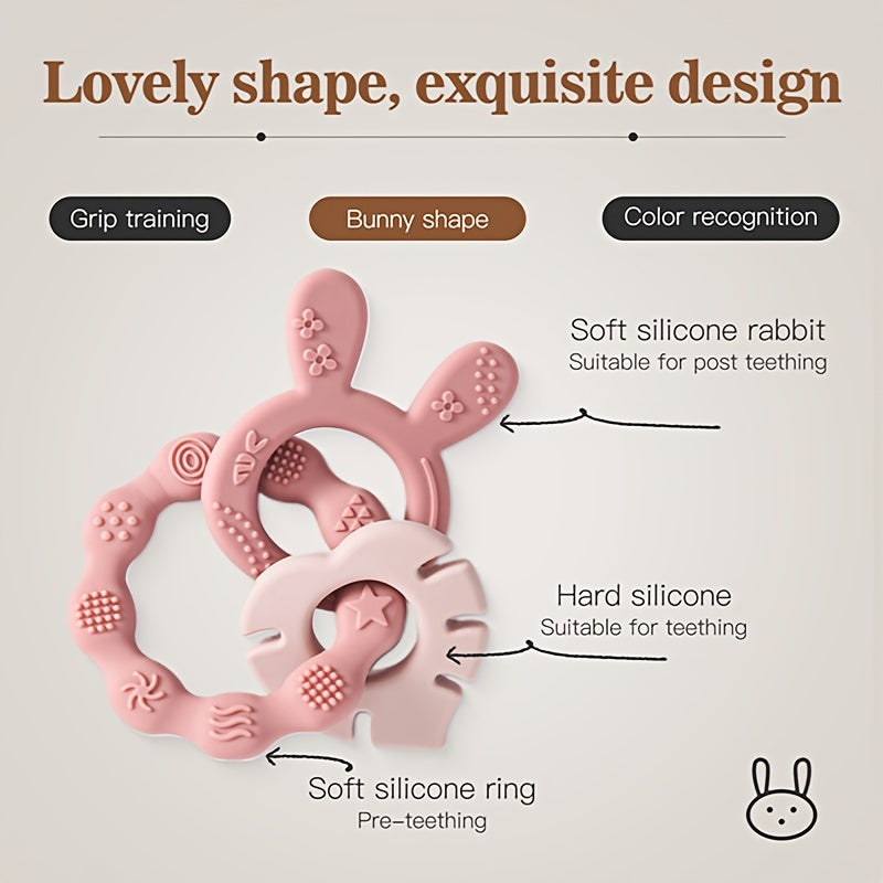 Baby Teether, Rabbit-Shaped Silicone, BPA-Free, Gentle on Gums, Soothing for Babies and Toddlers