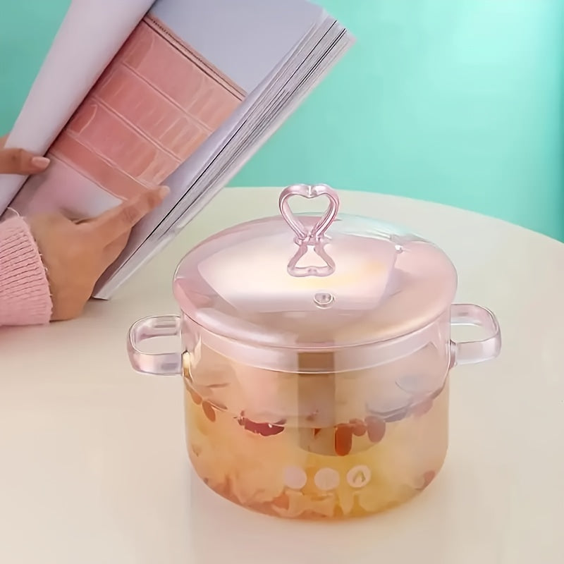Pink Borosilicate Glass Stockpot 1500ml with Dual Handles and Safety Lid