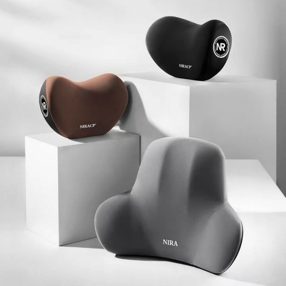 Conjunto de cojines para asiento de coche con espuma viscoelástica y tela de poliéster transpirable, soporte lumbar y reposacabezas