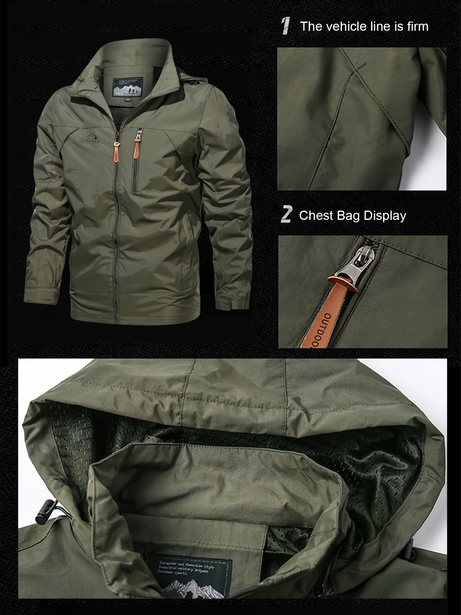 Men's Windproof Hooded Windbreaker Jacket for Outdoor Sports and Hiking