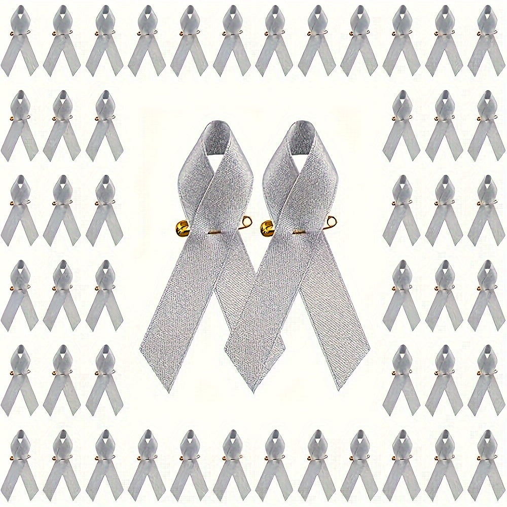 Set of 100 Gray Ribbon Awareness Pins for Diabetes Lung Cancer and Asthma Support
