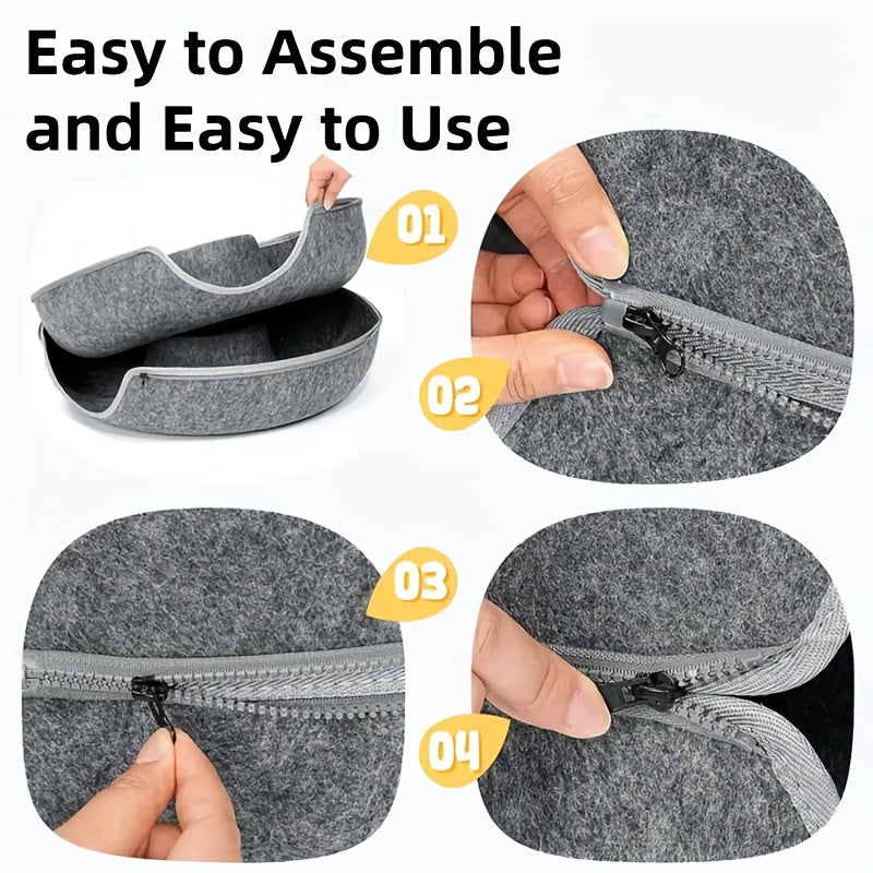 Donut-Shaped Cat Bed with Felt Tunnel and Canvas House for Small to Medium Cats Ferrets and Rabbits