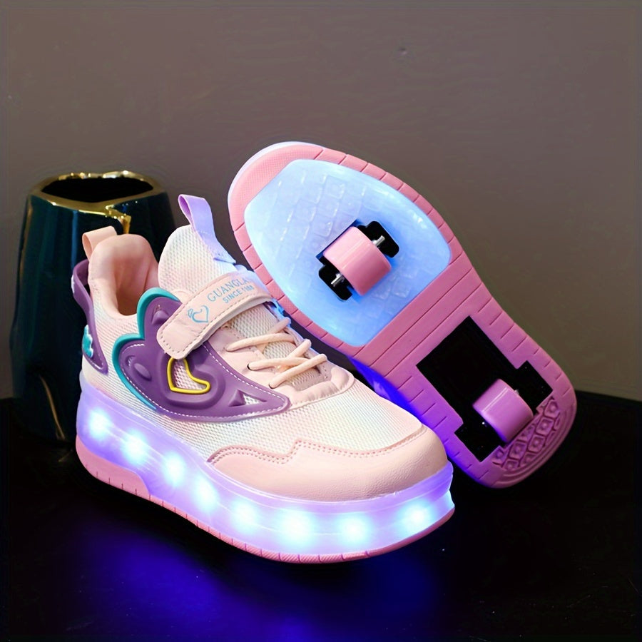 Kids' LED Light-Up Roller Skates for Boys and Girls Pink White Colorful Glow-in-the-Dark USB Rechargeable Breathable Mesh Casual Running