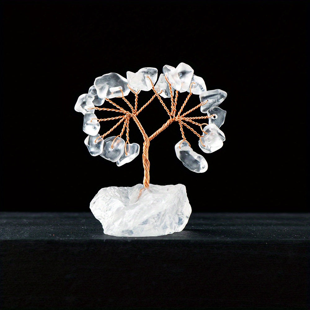 Small Natural Gemstone Crystal Lucky Tree on Raw Stone Base for Home Decor