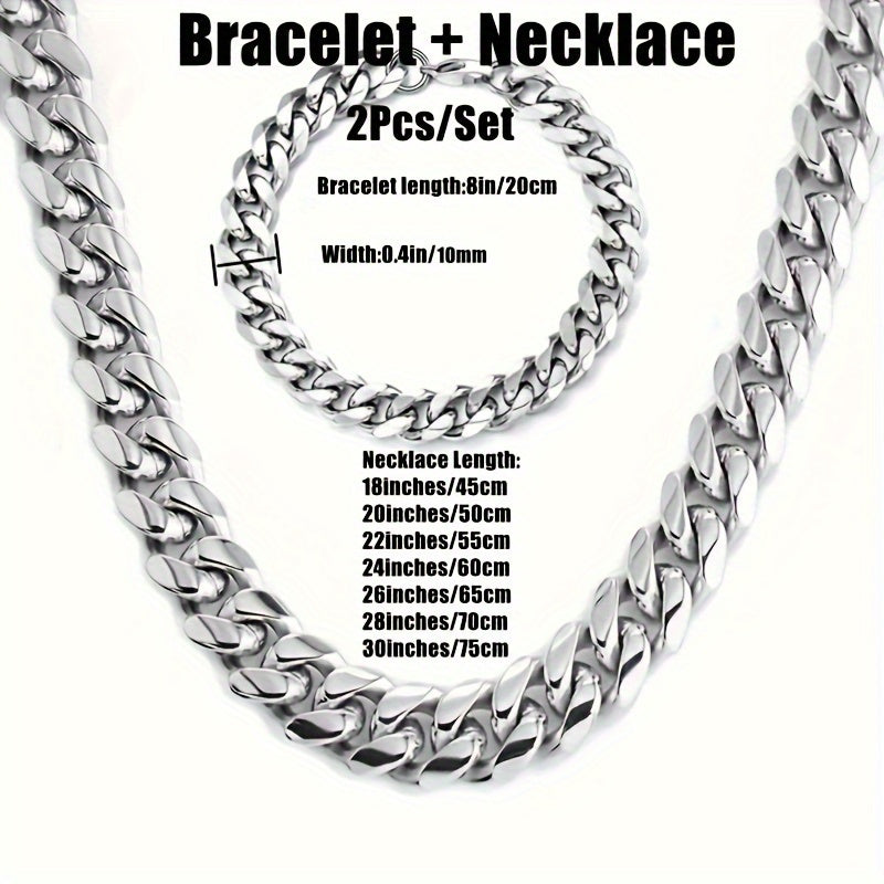 Men's Stainless Steel Necklace and Bracelet Set 10mm Thick Chain Fashion Accessories