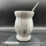 Set of 3 Stainless Steel Double-Walled Yerba Mate Cups with Straws 8oz Pink Marble