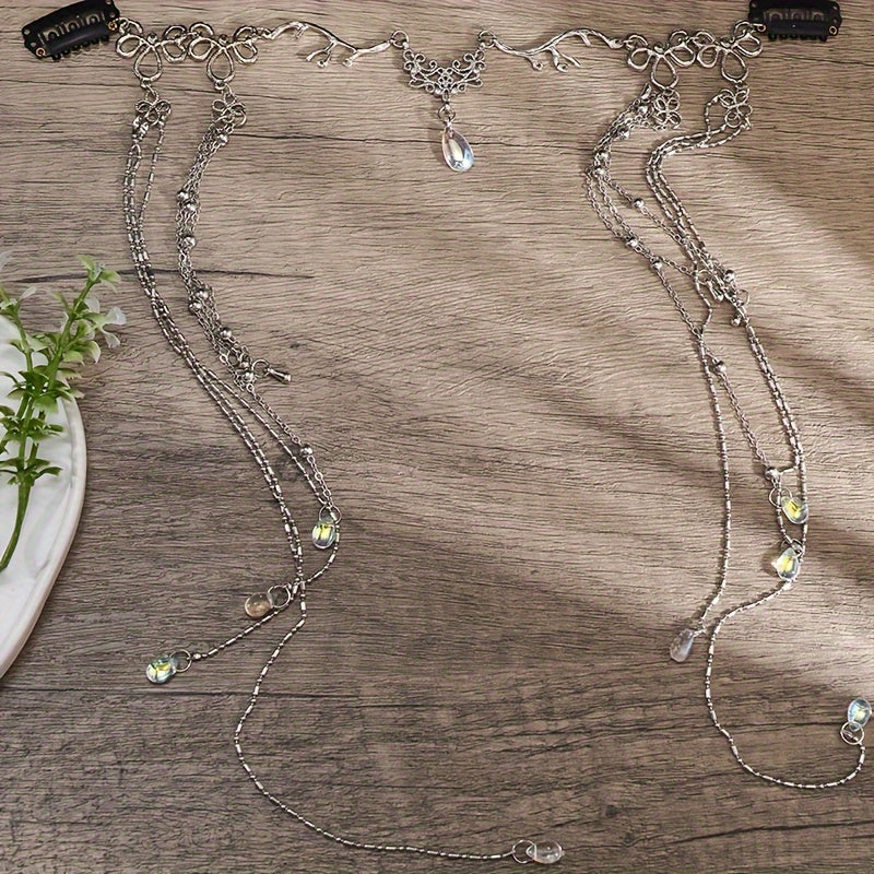 Bohemian Teardrop Tassel Head Chain with Beads Bridal Hair Accessory