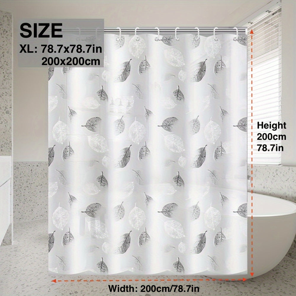 Waterproof PEVA Shower Curtain Liner with Leaf Pattern and Plastic Hooks for Bathroom and Window Decoration