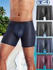 Men's Breathable Mesh Underwear Set with Extended Trouser Legs and Flat Seams