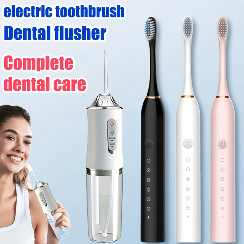 Electric Water Flosser and Sonic Toothbrush Set for Adults with 4 Brush Heads