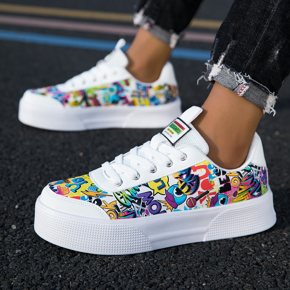 Unisex Casual Sneakers with Vibrant Cartoon Print Soft EVA Sole