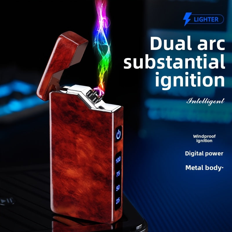 Rechargeable Dual Arc Lighter Windproof Flameless LED Battery Indicator Black/Grey