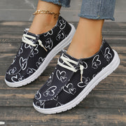 Women's Fabric Casual Sneakers Black and White Heart Pattern