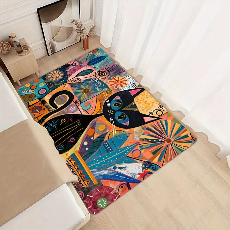 Abstract Art Cat Doormat Non-Slip Polyester Washable Entryway Rug