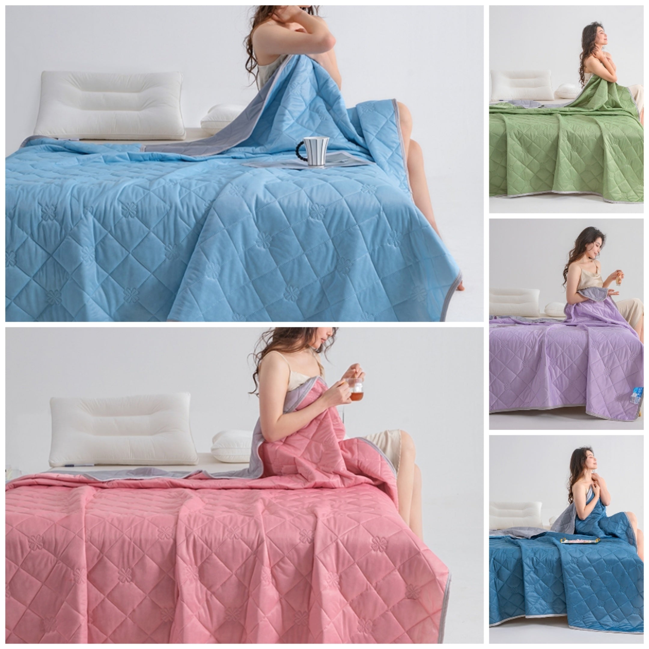 Summer Quilt with Ultrasonic Embossed Design 100% Polyester Breathable Lightweight Cooling Bedding