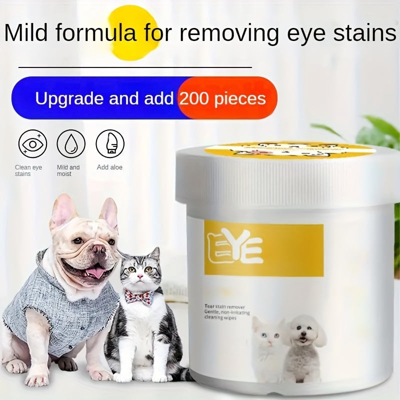 200pcs Pet Eye Wipes for Cats Tear Stain Remover Eye Health Protector Polyester