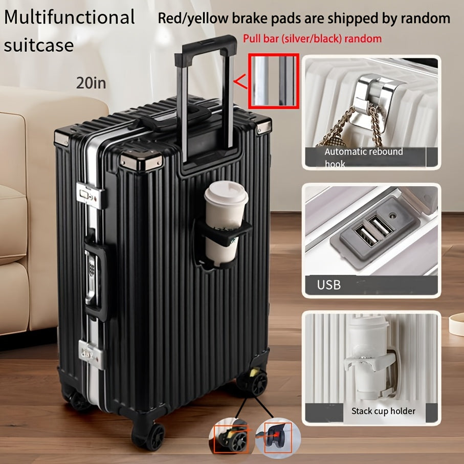 24 Inch Aluminum Hard Shell Spinner Luggage with USB Port and Cup Holder