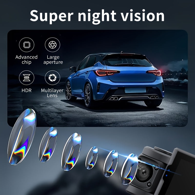 4-kanalli HD 1080P Dash Cam to'plami keng burchakli linza bilan, kechqurun ko'rish, aylantiriladigan yozuv, G-sensor bilan qora rangda